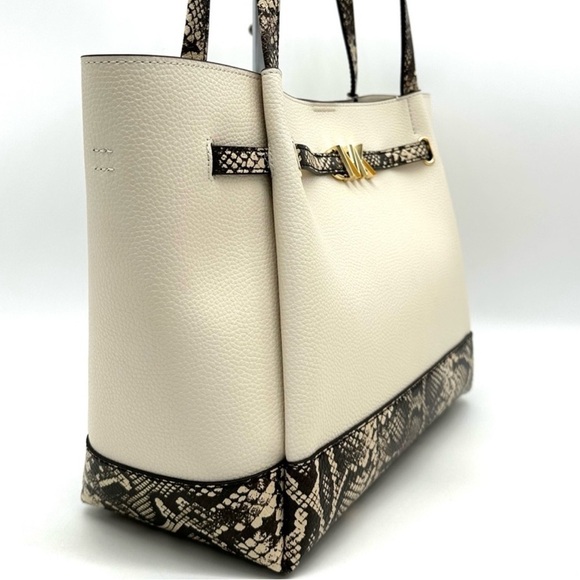 Michael Kors Reed Large Tote Bag Snakeskin Cream/Black - Picture 4 of 12
